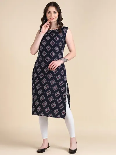 Sleeveless Crepe Printed Straight Kurtas