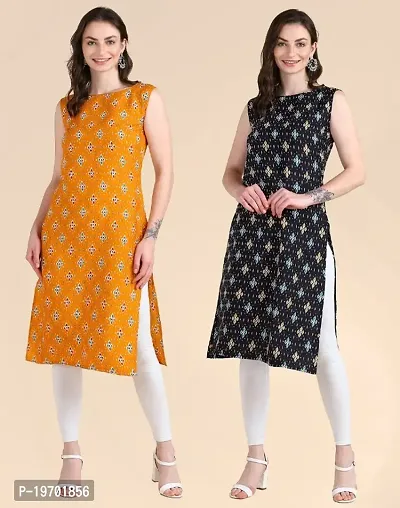 Women's Sleeveless Crepe Printed Kurta Combo Of 2-thumb0