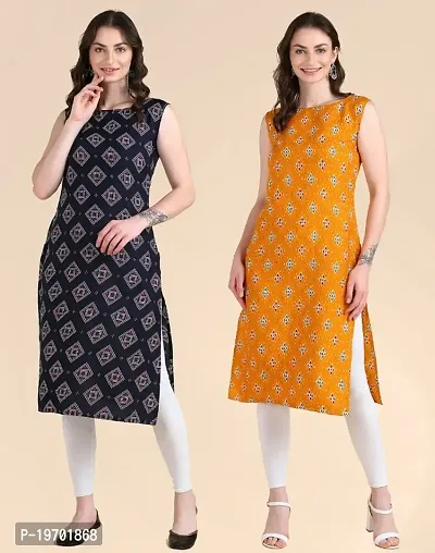 Women's Sleeveless Crepe Printed Kurta Combo Of 2