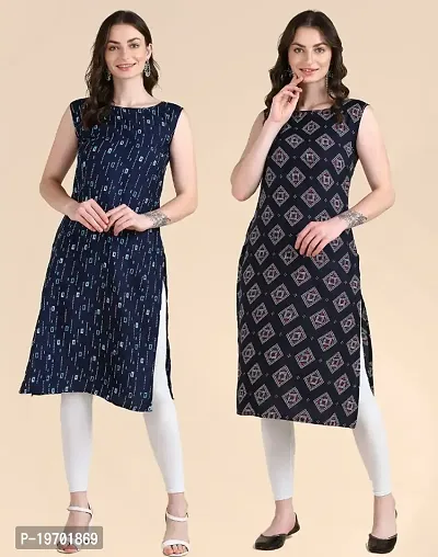 Women's Sleeveless Crepe Printed Kurta Combo Of 2