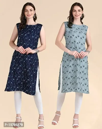 Womens Printed Sleeveless Kurti Combo Of 2