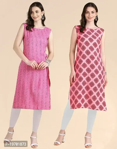 Women's Sleeveless Crepe Printed Kurta Combo Of 2