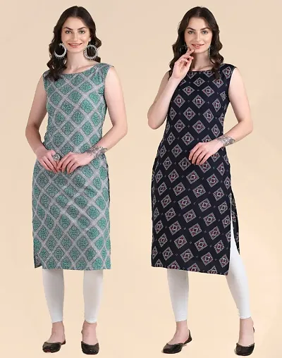 Fancy Sleeveless Crepe Printed Kurta Combo Of 2