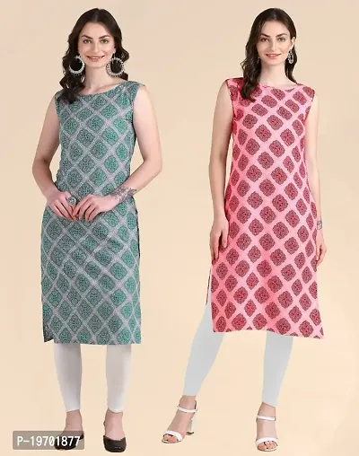 Women's Sleeveless Crepe Printed Kurta Combo Of 2