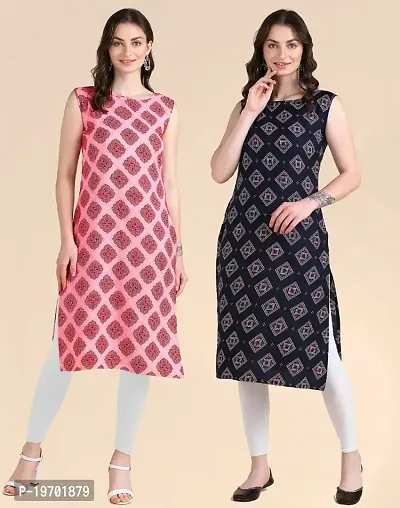 Women's Sleeveless Crepe Printed Kurta Combo Of 2