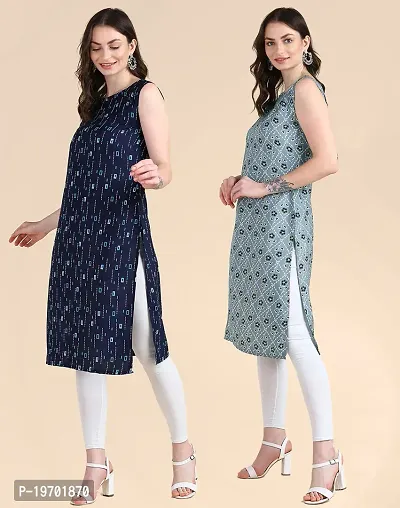 Womens Printed Sleeveless Kurti Combo Of 2-thumb5