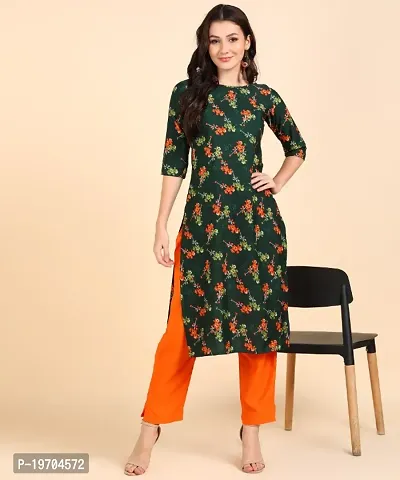 Kurti Pant Set for Women - Crepe Long Straight Printed Kurta with Pant-thumb0