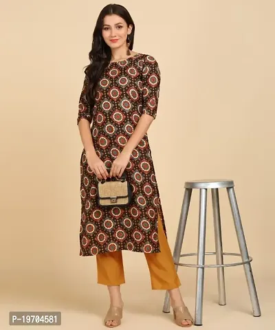 Kurti Pant Set for Women - Crepe Long Straight Printed Kurta with Pant-thumb0