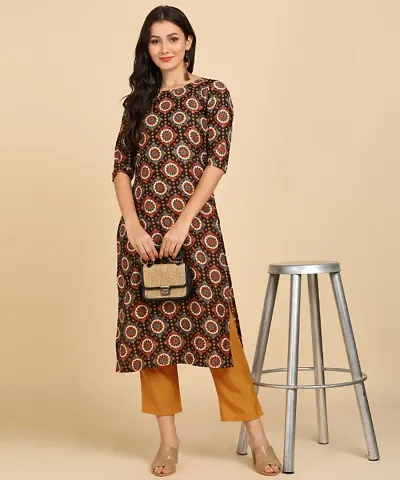 Womens Crepe Long Straight Kurta with Pant