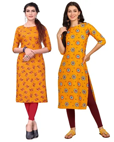 Womens Crepe Printed Kurta Pack Of 2 Kurtis