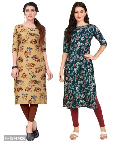 Women's Printed Full-Stitched Crepe Straight Kurti (Combo Pack Of 2)-thumb0