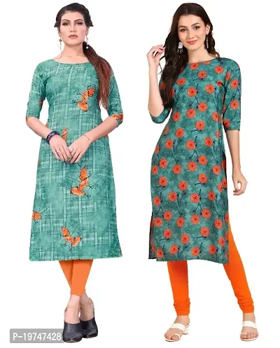 Women's Printed Full-Stitched Crepe Straight Kurti (Combo Pack Of 2)