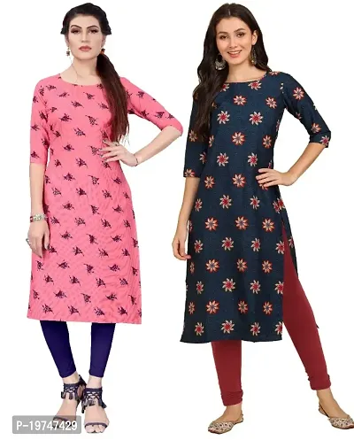 Women's Printed Full-Stitched Crepe Straight Kurti (Combo Pack Of 2)