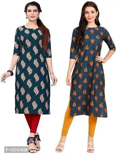 Women's Printed Full-Stitched Crepe Straight Kurti (Combo Pack Of 2)