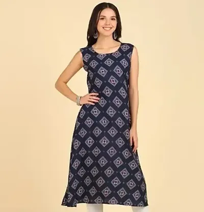 Womens Casual Wear Sleeveless Round Long Kurtis