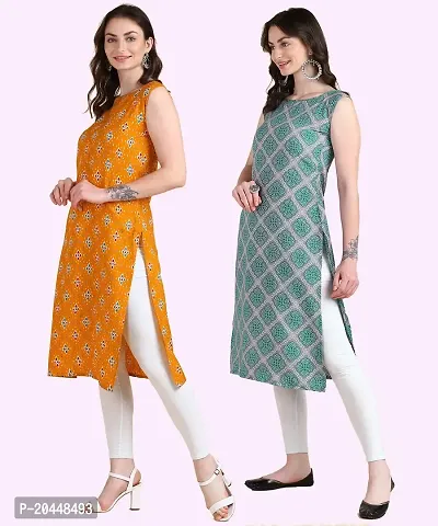 Womens Sleeveless Crepe Printed Kurta Pack Of 2-thumb2