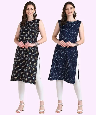 Womens Sleeveless Crepe Kurta Pack Of 2 Kurtis