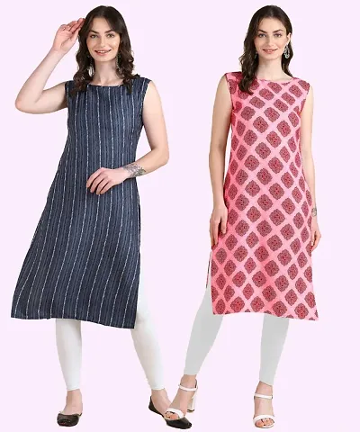 Women's Sleeveless Crepe Kurta Combo Of 2