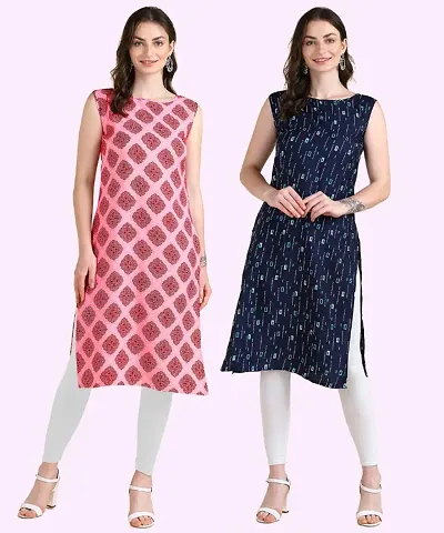 Womens Sleeveless Crepe Kurta Pack Of 2 Kurtis