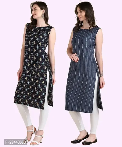 Womens Sleeveless Crepe Printed Kurta Pack Of 2 Kurtis-thumb2