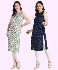 Womens Sleeveless Crepe Printed Kurta Pack Of 2 Kurtis-thumb1