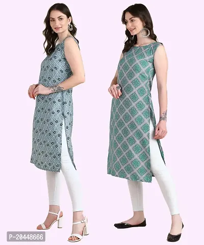 Womens Sleeveless Crepe Printed Kurta Pack Of 2 Kurtis-thumb2