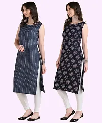 Womens Sleeveless Crepe Printed Kurta Pack Of 2 Kurtis-thumb2