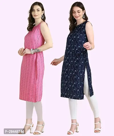 Womens Sleeveless Crepe Printed Kurta Pack Of 2 Kurtis-thumb3