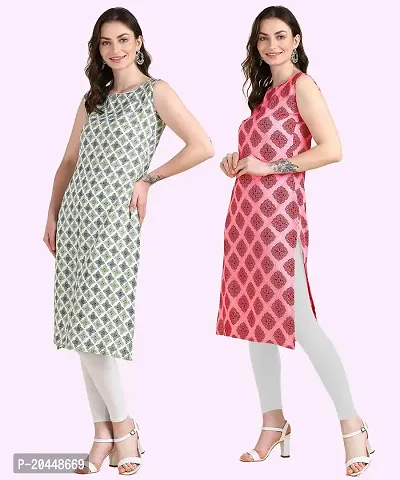 Womens Sleeveless Crepe Printed Kurta Pack Of 2 Kurtis-thumb3