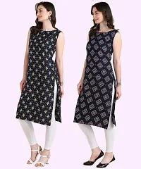 Womens Sleeveless Crepe Printed Kurta Pack Of 2 Kurtis-thumb2