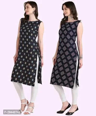 Womens Sleeveless Crepe Printed Kurta Pack Of 2 Kurtis-thumb3