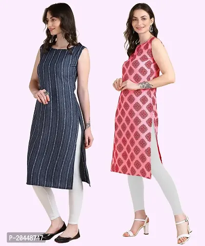 Womens Sleeveless Crepe Printed Kurta Pack Of 2 Kurtis-thumb5