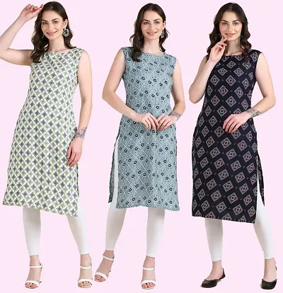 Womens Crepe Sleeveless Kurti For Womens Pack Of 3