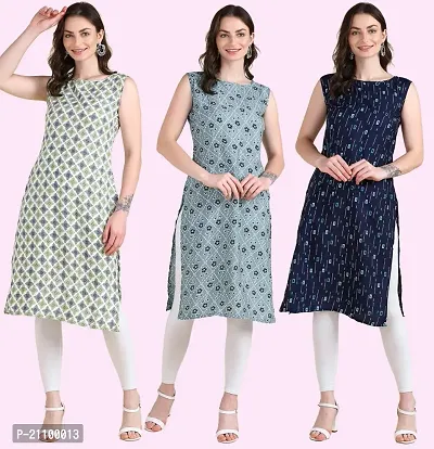 Womens Printed Crepe Sleeveless Kurti For Womens Pack Of 3