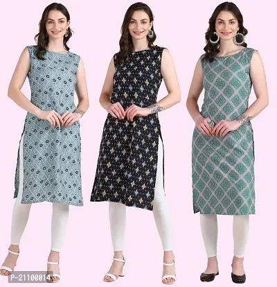 Womens Printed Crepe Sleeveless Kurti For Womens Pack Of 3