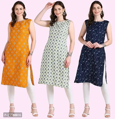 Womens Printed Crepe Sleeveless Kurti For Womens Pack Of 3-thumb0