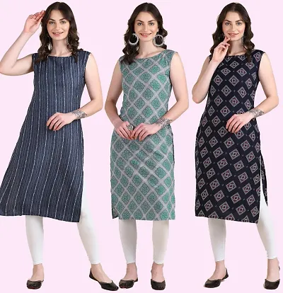 Womens Crepe Sleeveless Kurti For Womens Pack Of 3