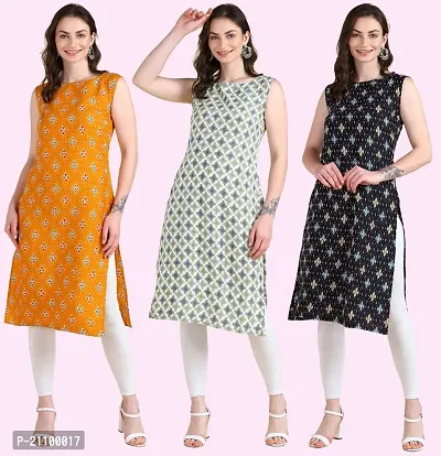 Womens Printed Crepe Sleeveless Kurti For Womens Pack Of 3