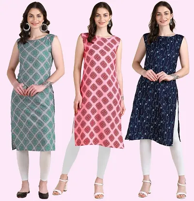 Womens Crepe Sleeveless Kurti For Womens Pack Of 3