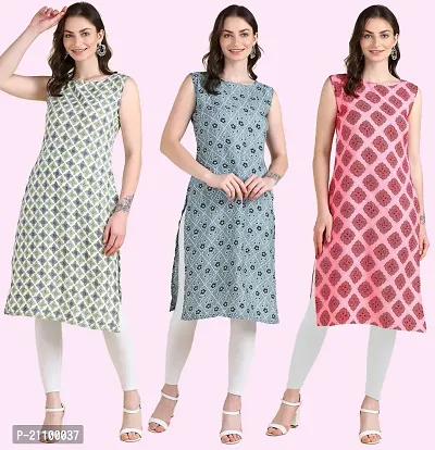 Womens Printed Crepe Sleeveless Kurti For Womens Pack Of 3-thumb0