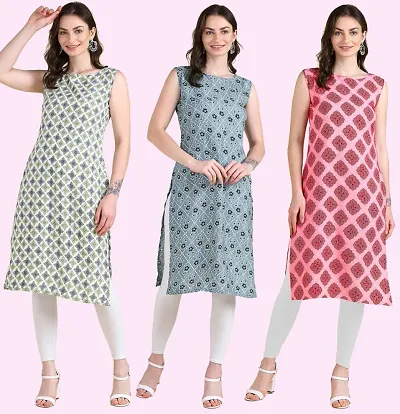 Womens Crepe Sleeveless Kurti For Womens Pack Of 3