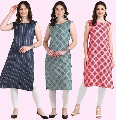 Womens Crepe Sleeveless Kurti For Womens Pack Of 3