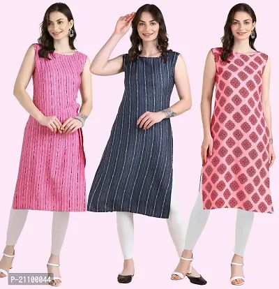 Womens Printed Crepe Sleeveless Kurti For Womens Pack Of 3