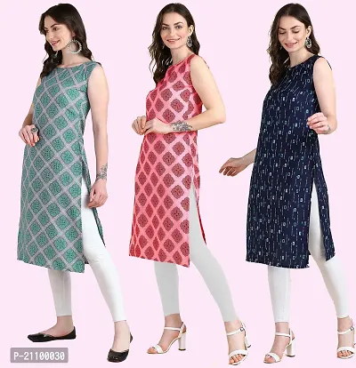 Womens Printed Crepe Sleeveless Kurti For Womens Pack Of 3-thumb2