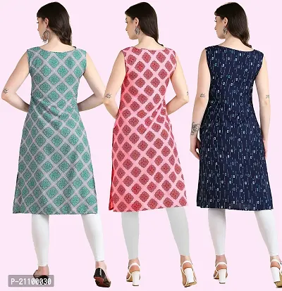 Womens Printed Crepe Sleeveless Kurti For Womens Pack Of 3-thumb3