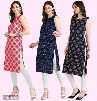 Womens Printed Crepe Sleeveless Kurti For Womens Pack Of 3-thumb3