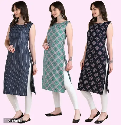 Womens Printed Crepe Sleeveless Kurti For Womens Pack Of 3-thumb2