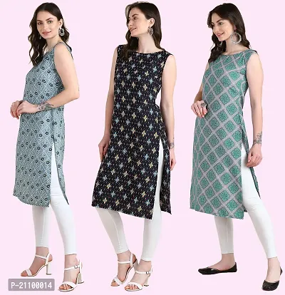 Womens Printed Crepe Sleeveless Kurti For Womens Pack Of 3-thumb2