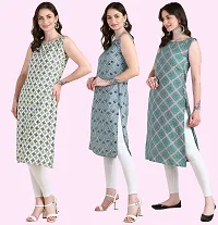 Womens Printed Crepe Sleeveless Kurti For Womens Pack Of 3-thumb1