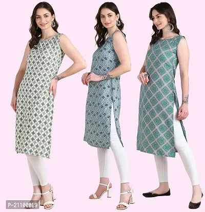 Womens Printed Crepe Sleeveless Kurti For Womens Pack Of 3-thumb2